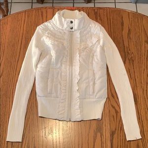 Off white ruffed zip sweater/jacket